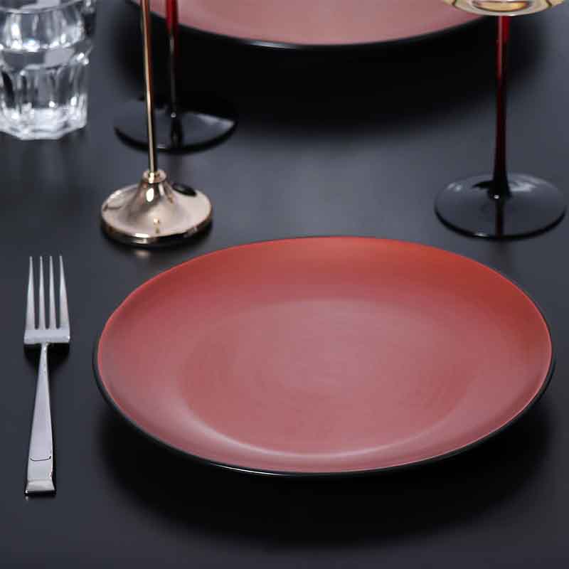 Porcelain Serving Plate 상업용 레스토랑 식사를 위한 빨간색 도자기 접시