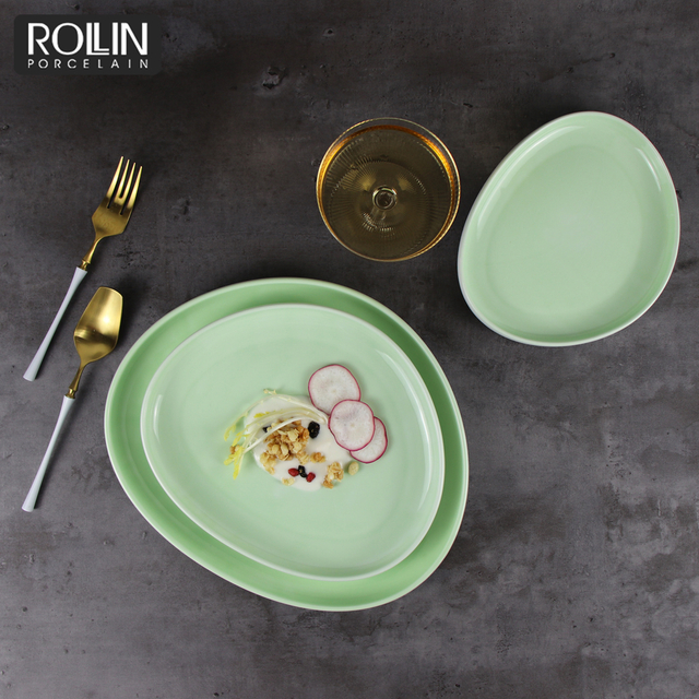 Pratos De Porcelana 베르데 접시 도자기 저녁 식사 세라믹 레스토랑 접시