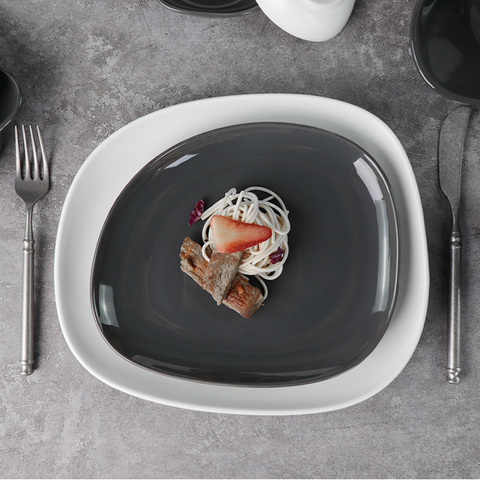 도자기 식기류 Eestaurant Terr Swirl Marks 회색 매트 흰색 불규칙한 사각형 접시 