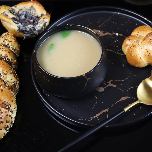아침 식사 대리석 그릇 저녁 식사 세트 검은 대리석 그릇 세라믹 그릇