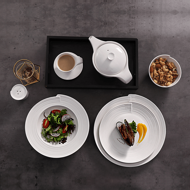 주방 호텔 식기 화이트 웨이브 디너 세트 및 플레이트