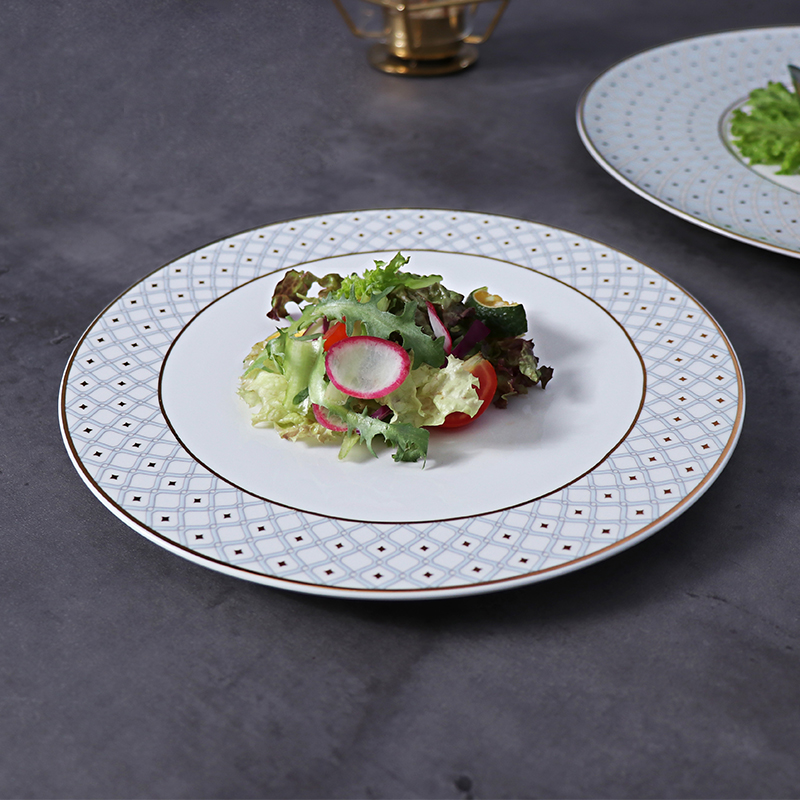 크리스마스 용품 골드 림 디너 플레이트 본 파인 차이나 식기류