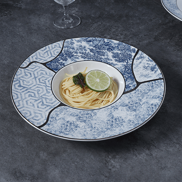 블루 앤 화이트 본차이나 디너 세트 호텔 공급업체