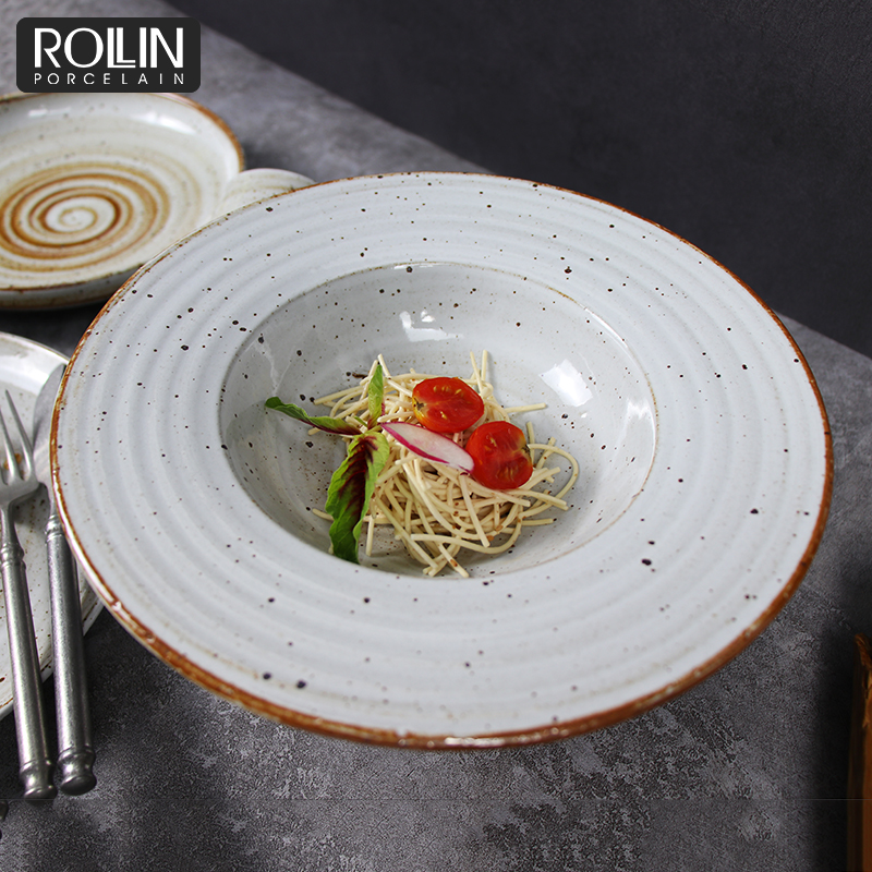 420ml 수프 식기 접시 소박한 석기 파스타 접시 식기류 레스토랑 용 파스타 접시 
