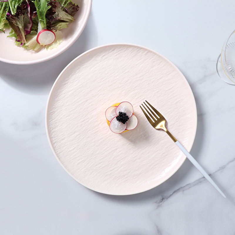 북유럽 스타일 고급 식기 세라믹 핑크 플레이트 세트 식기류 도자기 식기 세트
