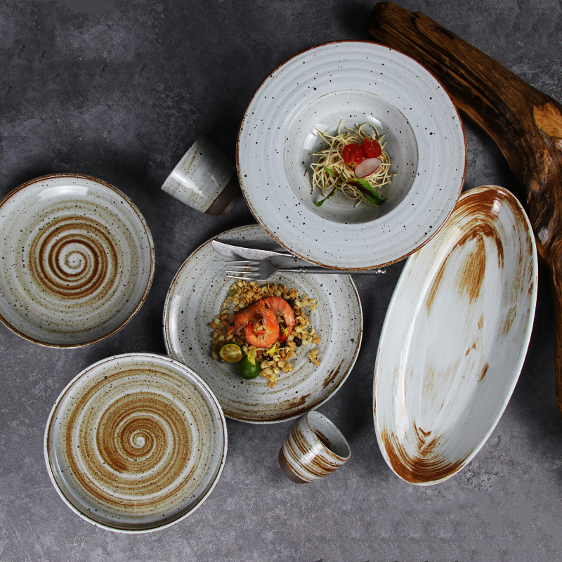 420ml 수프 식기 접시 소박한 석기 파스타 접시 식기류 레스토랑 용 파스타 접시 